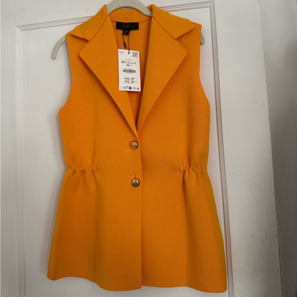 Zara Sleeveless Tailored Blazer Vest in Bright Orange
